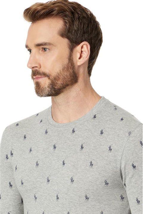 Polo Ralph Lauren Men's Grey All Over Pony Logo Waffle Knit Thermal Blouse | Polo Ralph Lauren In Lebanon