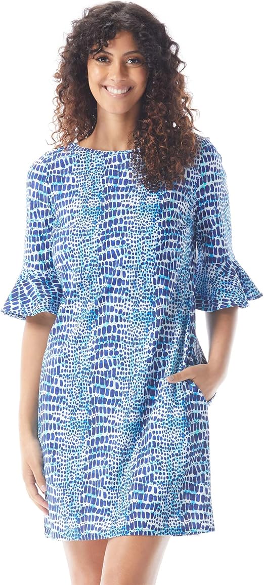 Beach House Style Women's Multi Blue Bella Boat Neck Tunic with Bell Sleeves Dress | Beach House Style In Lebanon