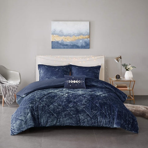 Intelligent Design Navy Velvet Double Sided Diamond Quilting Cover Bedding Set with Matching Sham|Intelligent Design In Lebanon