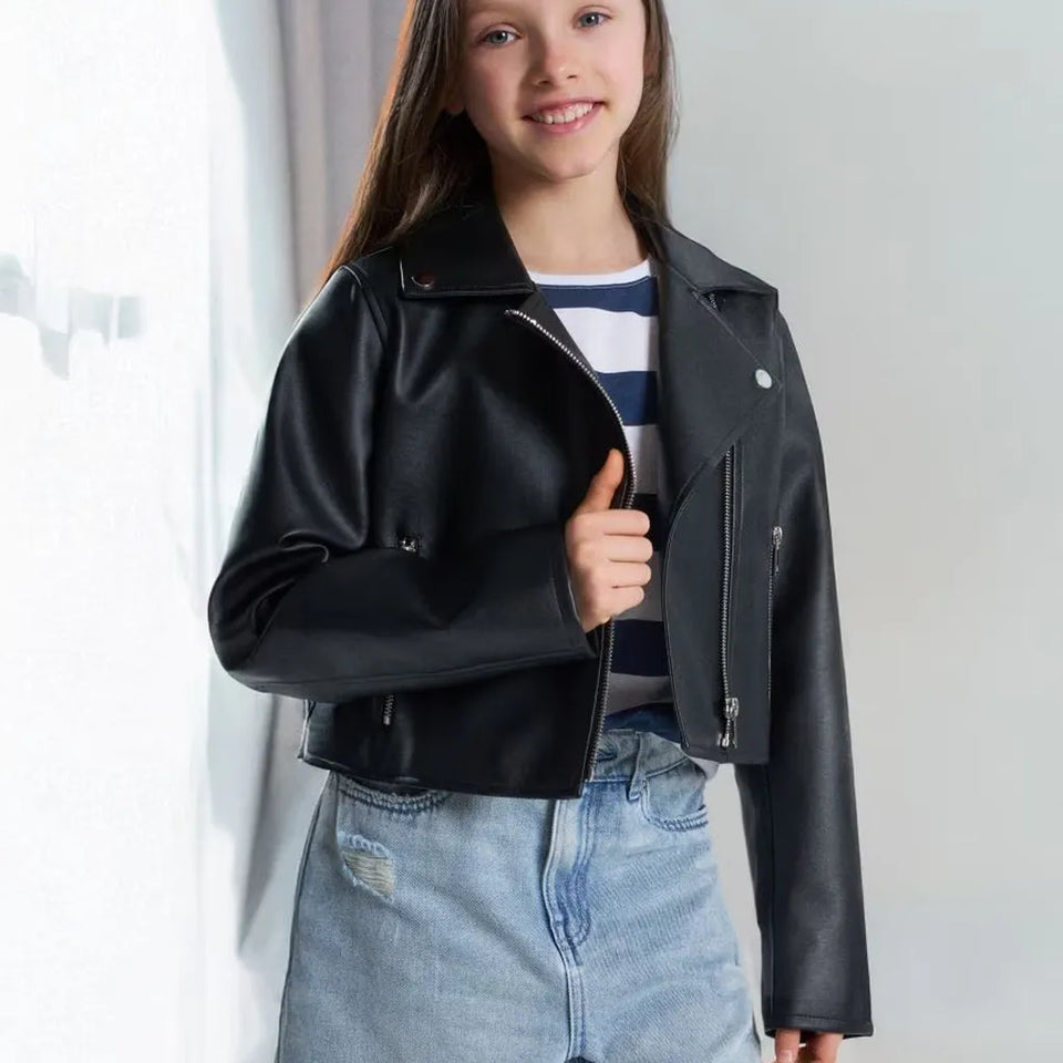 Sinsay Girl's Black Faux Leather Regular Fit Jacket