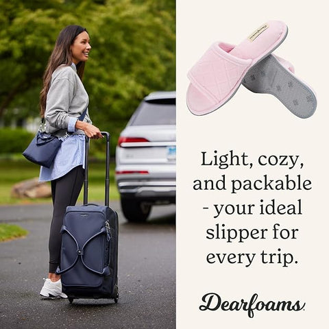 Dearfoams Women's Baby Pink Beatrice Microfiber Terry Slide Quilted Slippers | Dearfoams In Lebanon