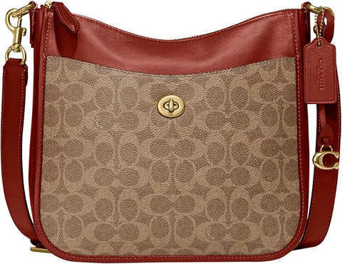 Coach Women`s Coated Canvas Signature Chaise Tan Rust Shoulder Bag