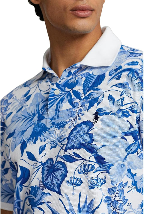 Polo Ralph Lauren Men's Blue & White Floral Print Mesh Polo Neck T-Shirt | Polo Ralph Lauren In Lebanon
