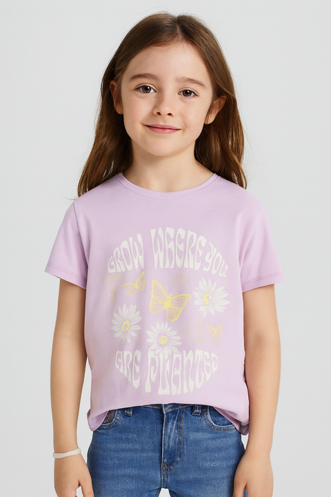 Sinsay Girl's Light Purple Short Sleeve Printed T-shirt | Sinsay In Lebanon