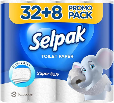 Selpak 3 Ply Toilet Paper Super Soft 32 + 8 Rolls (Promo Pack) | Selpak In Lebanon