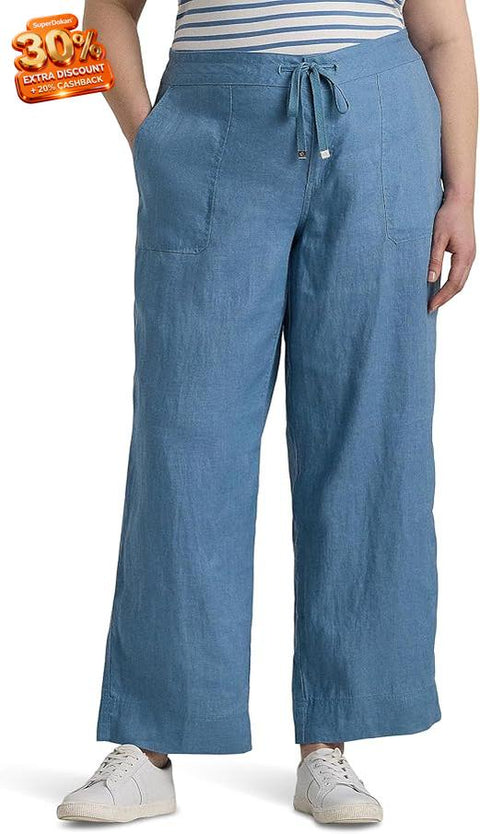 Lauren Ralph Lauren Women's Blue Plus-Size Linen Wide-Leg Pant |Lauren Ralph Lauren In Lebanon