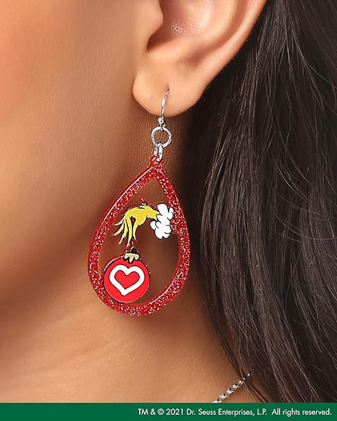 The Grinch Women's Red Teardrop Dangle Christmas Earrings | The Grinch In Lebanon