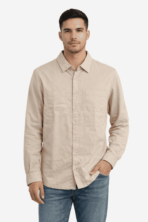 Celio Men's Beige Textured 2-pockets Long Sleeve Over Shirt | Celio In Lebanon