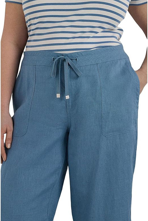 Lauren Ralph Lauren Women's Blue Plus-Size Linen Wide-Leg Pant |Lauren Ralph Lauren In Lebanon