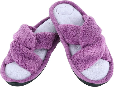 Isotoner Women's Purple Jessica Furry Crossband Slide Slippers | Isotoner in Lebanon