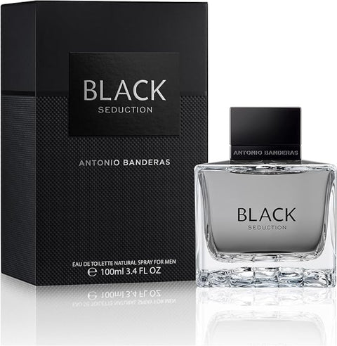 Antonio Banderas Black Seduction perfume bottle and packaging on a white background