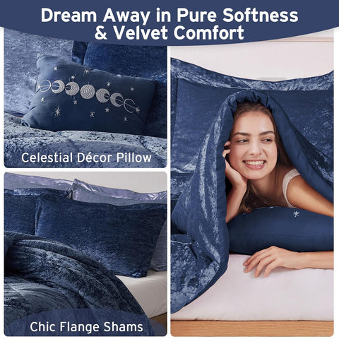 Intelligent Design Navy Velvet Double Sided Diamond Quilting Cover Bedding Set with Matching Sham|Intelligent Design In Lebanon