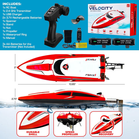 Force1 Velocity Red Fast RC Boat- Remote Control Boats Toy |Force1 In Lebanon