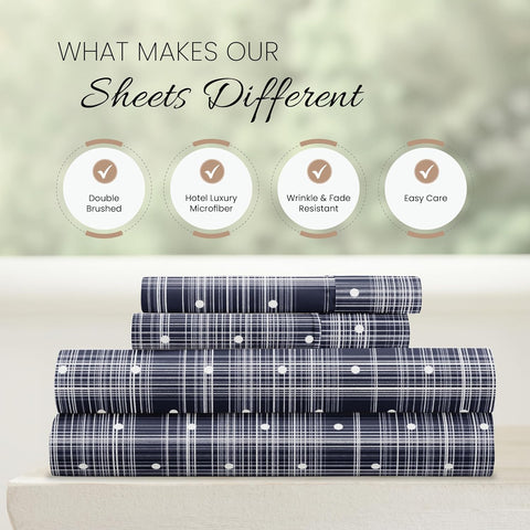 I Enjoy Home Polka Dot Navy 4-PC Patterned Ultra Soft King Bed Sheet Set | I Enjoy Home In Lebanon