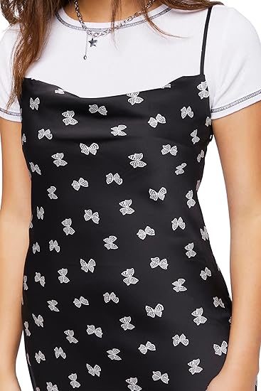 Forever 21 Women's Black Butterfly Printed Sleeveless Satin Mini Dress | Forever 21 In Lebanon