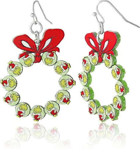 The Grinch Women's Red & Green Christmas Wreath Earrings | The Grinch In Lebanon