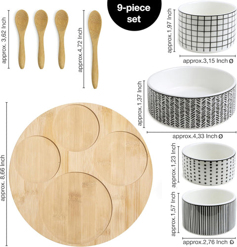 Moritz & Moritz 4 x White Dip Bowls Set with Wooden Board | Moritz & Moritz In Lebanon