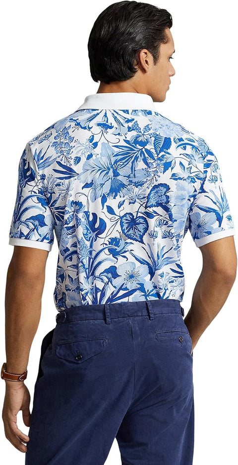 Polo Ralph Lauren Men's Blue & White Floral Print Mesh Polo Neck T-Shirt | Polo Ralph Lauren In Lebanon