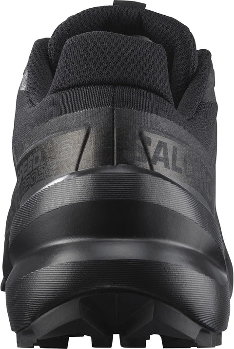 Black hiking shoe with brand logo on a white background