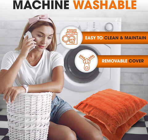 Cheer Collection Rust 2-Piece Faux Fur Throw Pillows 18”x18” | Cheer Collection In Lebanon