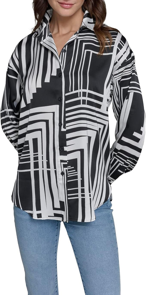 Karl Lagerfeld Paris Women's Black/White Oversized Printed Shirts | Karl Lagerfeld Paris in Lebanon