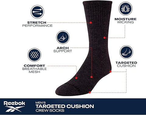 Reebok Men's Black Pack of 6 Cushion Crew Breathable Cotton Blend Socks | Reebok in Lebanon