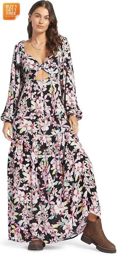Roxy Women's Black Floral Long Sleeved Dress | Roxy in Lebanon