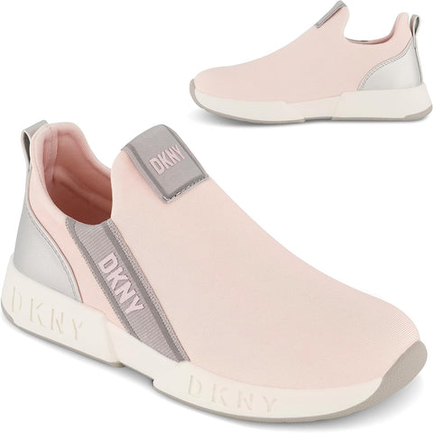 DKNY Women's Baby Pink & Gray Maddie Stripe Slip On Sneakers | DKNY In Lebanon