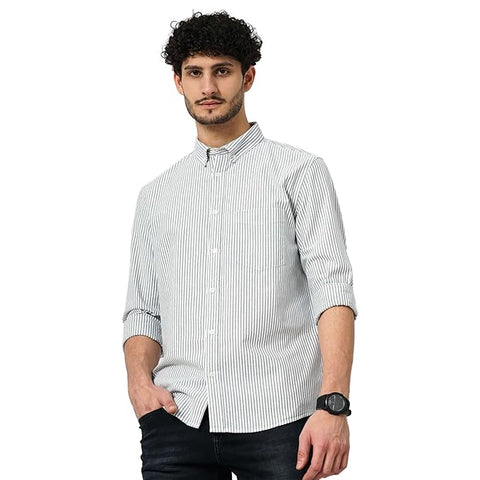 Celio Men's  Gray Striped  Regular Fit Stripes Casual Shirt | Celio in Lebanon