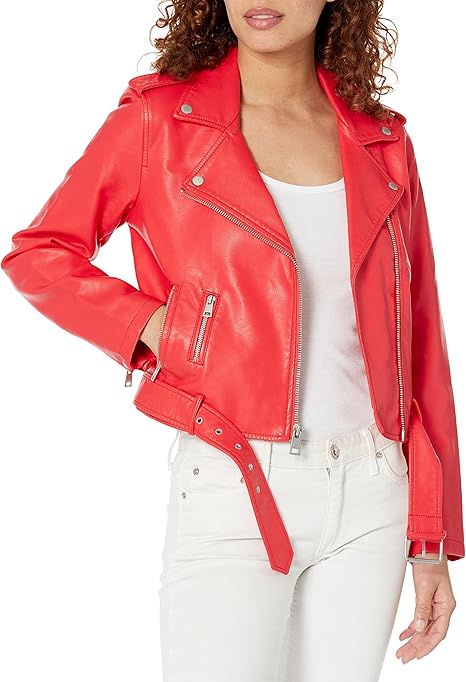Levi's  Women's Red Leather Belted Hem Moto Jacket  | Levi's In Lebanon