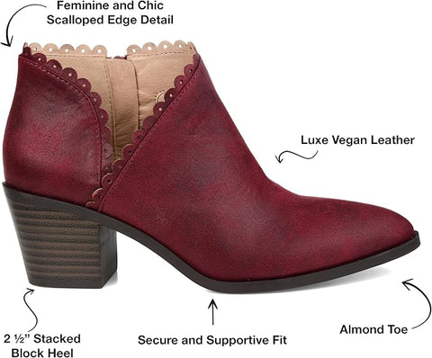 Journee Collection Women's Burgundy Tessa Scalloped Block Heel Booties |Journee Collection In Lebanon