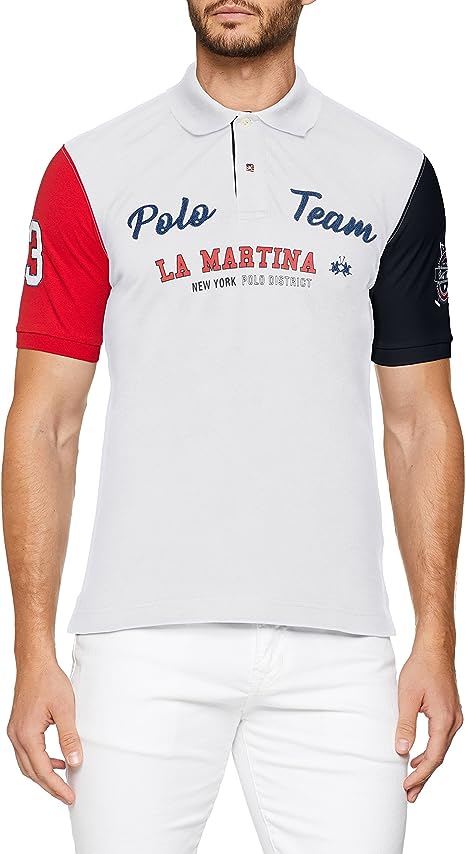 La Martina Men's White Polo T-Shirt LMR97 shr