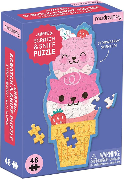 Mudpuppy Strawberry Cat Cone 48 Piece Scratch and Sniff Shaped Mini Puzzle | Mudpuppy In Lebanon