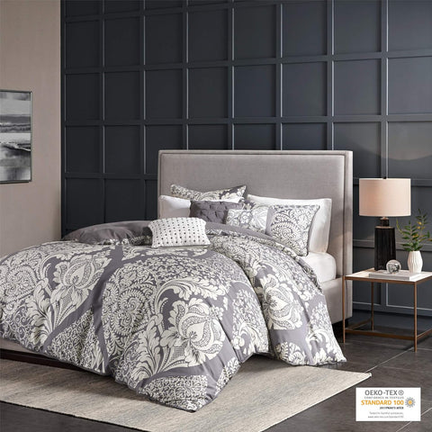 Madison Park Gray & White Floral Queen Vienna 6 Piece Coverlet Set |Madison Park In Lebanon
