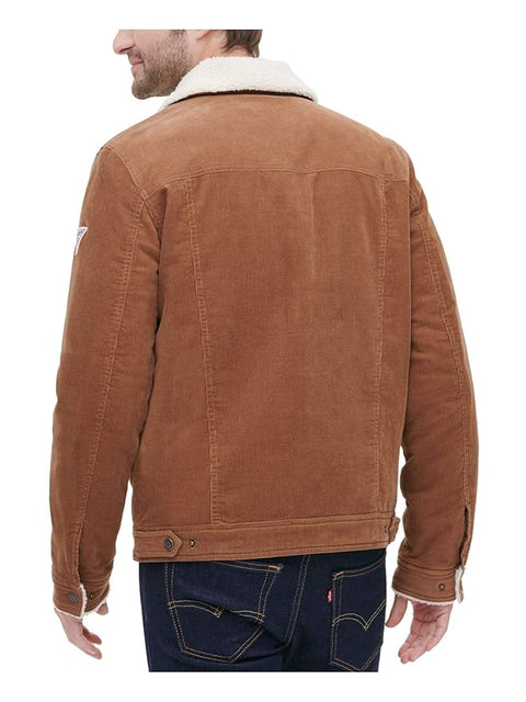 Guess Men's Brown Corduroy Bomber Jacket With Sherpa Collar | Guess In Lebanon