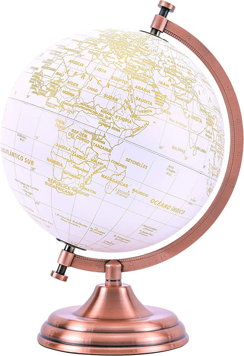 EU Exerz 20cm Globe Golden Colour Metallic - Educational, Geographic, Modern Desktop Decoration - Metal Arc and Base, Coated in Golden Colour - for School, Home, Office, and Café AM75..shr