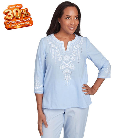 Alfred Dunner Women's Sky Blue Embroidered Blouse | Alfred Dunner In Lebanon