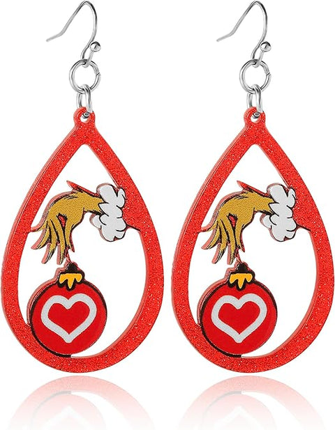 The Grinch Women's Red Teardrop Dangle Christmas Earrings | The Grinch In Lebanon