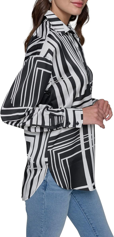 Karl Lagerfeld Paris Women's Black/White Oversized Printed Shirts | Karl Lagerfeld Paris in Lebanon