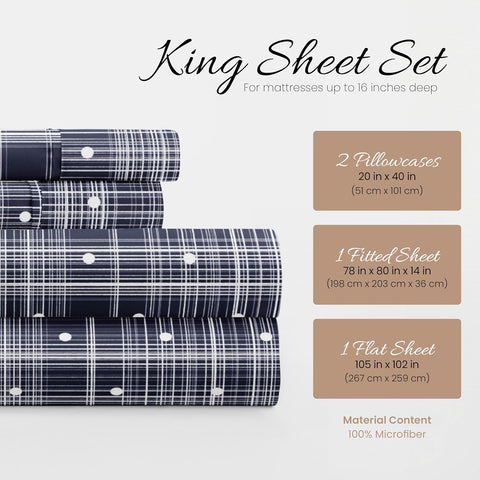 I Enjoy Home Polka Dot Navy 4-PC Patterned Ultra Soft King Bed Sheet Set | I Enjoy Home In Lebanon