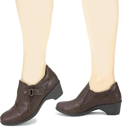 JBU Women's Dark Brown Wedge Block Heeled Casual Shoes | JBU In Lebanon