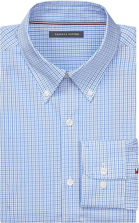 Tommy Hilfiger Men's Blue & White Dress Shirt Slim Fit Stretch Twill Shirt | Tommy Hilfiger In Lebanon