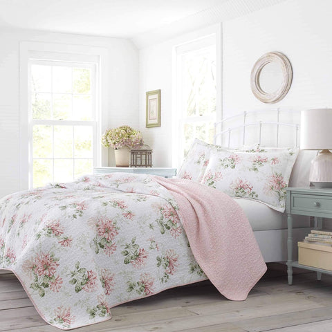 Laura Ashley Home Floral Full/Queen Quilt Set Cotton Reversible Bedding with Matching Sham|Laura Ashley In Lebanon