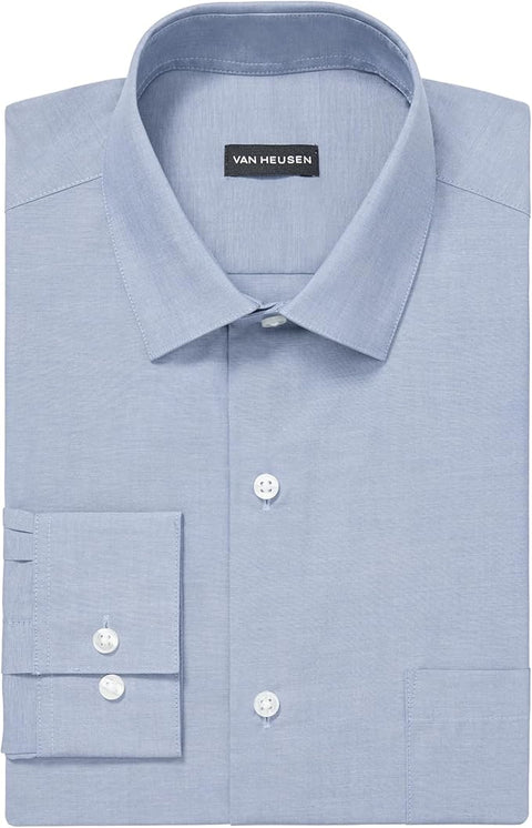 Van Heusen Men's Blue Regular Fit Twill Solid Button Down Collar Dress Shirt | Van Heusen In Lebanon