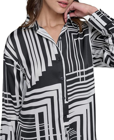 Karl Lagerfeld Paris Women's Black/White Oversized Printed Shirts | Karl Lagerfeld Paris in Lebanon
