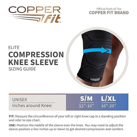 Copper Fit Elite Knee Compression Sleeve Knee Brace Black TG270 shr