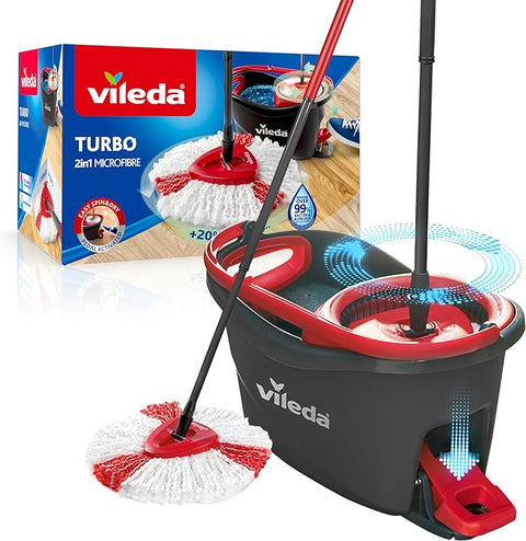 Vileda Turbo Microfibre Mop and Bucket Set with Extra 2-in-1 Head Replacement