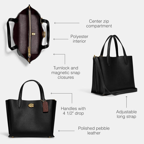 Coach Women's Black Polished Pebble Leather Willow Tote Bag |Coach  in Lebanon