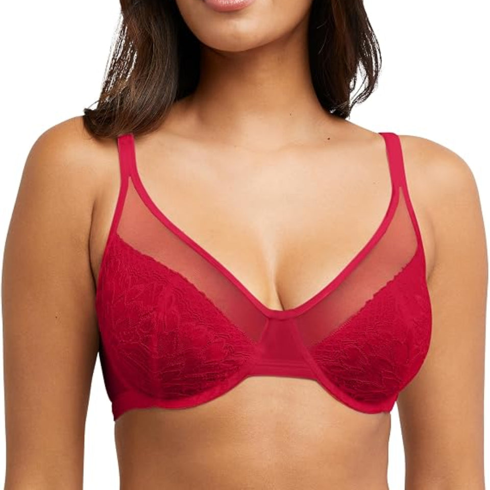 Bali Women's Red One Smooth U Lace Minimizer Bra
