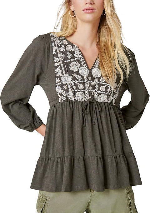 Lucky Brand Women's Dark Gray Long-Sleeve Blouse |Lucky Brand In Lebanon